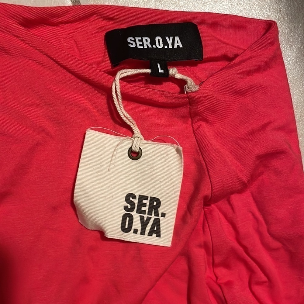 SER.O.YA Ivana One Sleeve Midi Dress Coral Size L - Picture 4 of 6